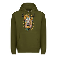 Army Green sunflower boho bull skull with hands Premium Hoodie - RanaPortraitStore