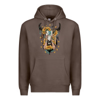 Coffee sunflower boho bull skull with hands Premium Hoodie - RanaPortraitStore