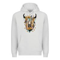 Dove Grey sunflower boho bull skull with hands Premium Hoodie - RanaPortraitStore