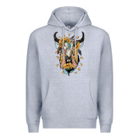 Heather Grey sunflower boho bull skull with hands Premium Hoodie - RanaPortraitStore
