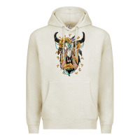 Oatmeal Heather sunflower boho bull skull with hands Premium Hoodie - RanaPortraitStore