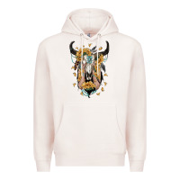 Pale Pink sunflower boho bull skull with hands Premium Hoodie - RanaPortraitStore