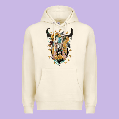 Sunflower Boho Bull Skull With Hands Premium Hoodie Designed By Ranaportraitstore