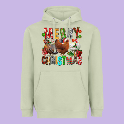 Merry Christmas Chickens Heavyweight Hoodie Designed By Fadigitalartstudio