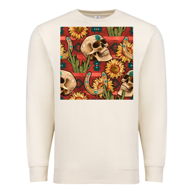 Western Skull Aztec Seamless Pattern Premium Sweatshirt by BundleAndBundleShop | Teevron