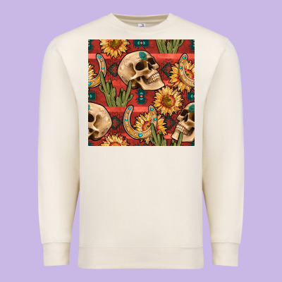 Western Skull Aztec Seamless Pattern Premium Sweatshirt Designed By Bundleandbundleshop