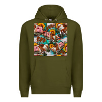 Army Green cow with aztec and sunflowers seamless pattern Premium Hoodie - FaDigitalArtStudio