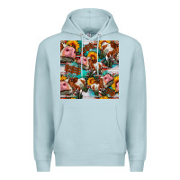 Blue Mist cow with aztec and sunflowers seamless pattern Premium Hoodie - FaDigitalArtStudio