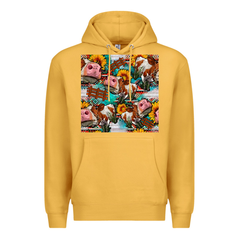 Cow With Aztec And Sunflowers Seamless Pattern Premium Hoodie by FaDigitalArtStudio | Teevron