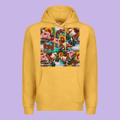 Cow With Aztec And Sunflowers Seamless Pattern Premium Hoodie Designed By Fadigitalartstudio