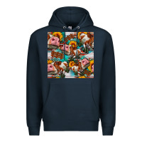Navy cow with aztec and sunflowers seamless pattern Premium Hoodie - FaDigitalArtStudio