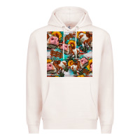 Pale Pink cow with aztec and sunflowers seamless pattern Premium Hoodie - FaDigitalArtStudio