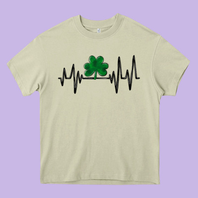 Shamrock Heartbeat Heavy Core Tee Designed By Maliassmallbusiness