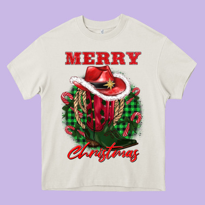 Merry Christmas Boots Hat Rope Heavy Core Tee Designed By Adodesignshop