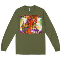 Army Green Mardi Gras crawfish Long Sleeve Tee - NancyCooperArtShop