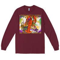 Burgundy Mardi Gras crawfish Long Sleeve Tee - NancyCooperArtShop