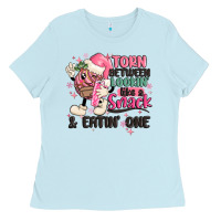 Baby Blue torn between lookin' like a snack and eatin' one Ladies Tee - MaliasSmallBusiness