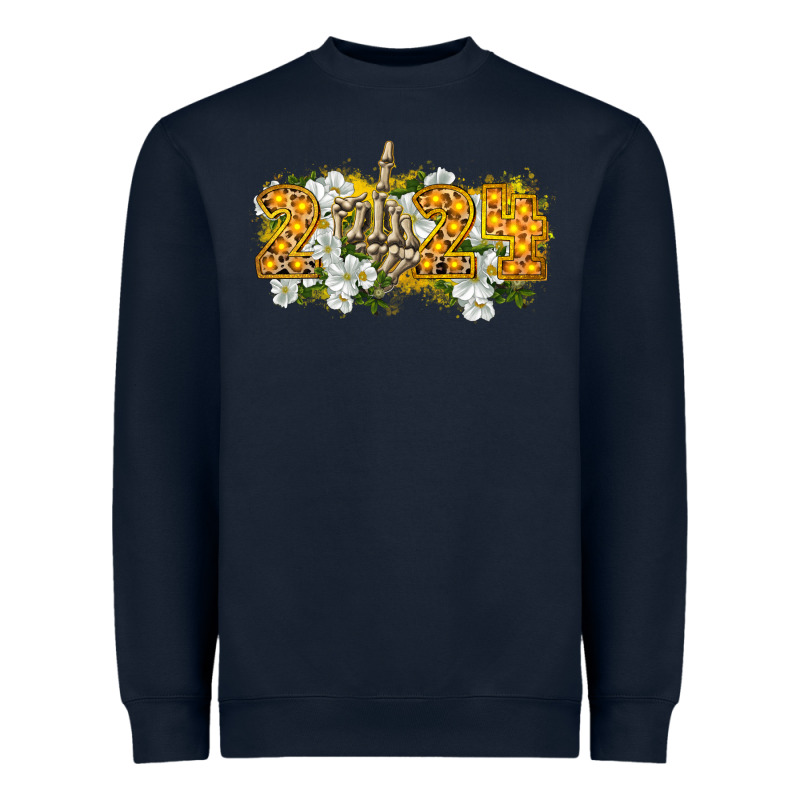 2024 Skeleton Middle Finger New Year Heavyweight Sweatshirt by CowGirlArtShop | Teevron