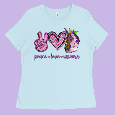Peace Love Unicorn Ladies Tee Designed By Jasminsmagicworld