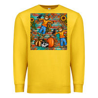 Lemon fall scarecrow seamless pattern Premium Sweatshirt - BundleAndBundleShop