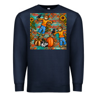 Navy fall scarecrow seamless pattern Premium Sweatshirt - BundleAndBundleShop