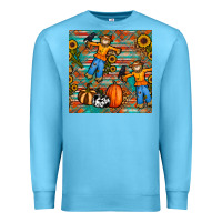 Ocean Blue fall scarecrow seamless pattern Premium Sweatshirt - BundleAndBundleShop