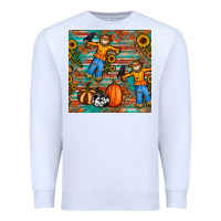 White fall scarecrow seamless pattern Premium Sweatshirt - BundleAndBundleShop