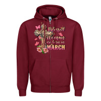 Burgundy Blessed women are born in March Zipper Hoodie - FaDigitalArtStudio