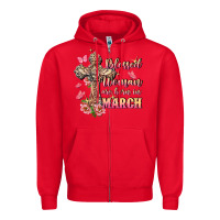 Red Blessed women are born in March Zipper Hoodie - FaDigitalArtStudio
