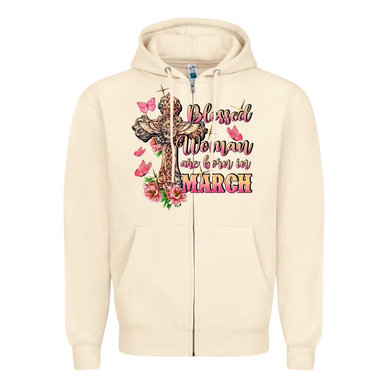 Blessed Women Are Born In March Zipper Hoodie by FaDigitalArtStudio | Teevron