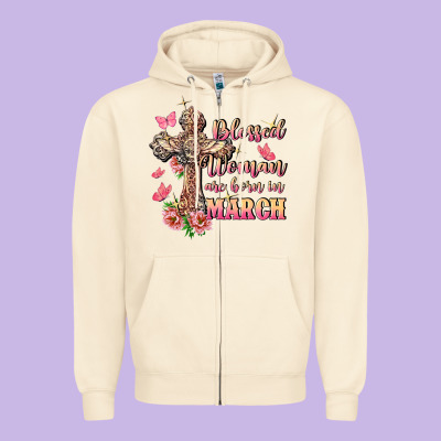 Blessed Women Are Born In March Zipper Hoodie Designed By Fadigitalartstudio