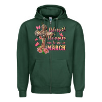 Sports Green Blessed women are born in March Zipper Hoodie - FaDigitalArtStudio