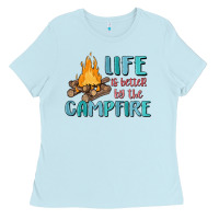 Baby Blue life is better by the campfire Ladies Tee - MaliasSmallBusiness