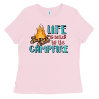 Bubblegum Pink life is better by the campfire Ladies Tee - MaliasSmallBusiness