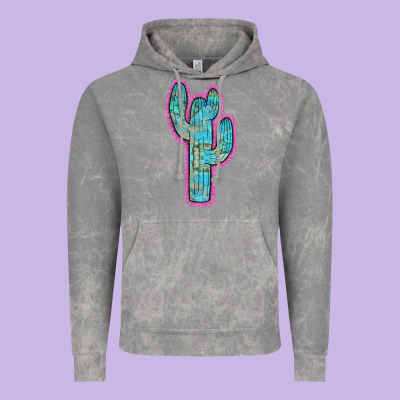 Western Turquoise Cactus Vintage Hoodie Designed By Ranaportraitstore