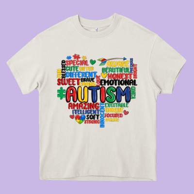 Autism Heart Heavy Core Tee Designed By Maliassmallbusiness