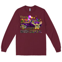 Burgundy Happy Mardi Carnival with truck Long Sleeve Tee - NancyCooperArtShop