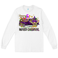 White Happy Mardi Carnival with truck Long Sleeve Tee - NancyCooperArtShop
