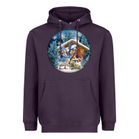 Plum Winter Farm Animals Heavyweight Hoodie - FaDigitalArtStudio