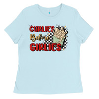 Baby Blue curlies before girlies Ladies Tee - MaliasSmallBusiness