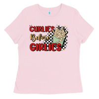 Bubblegum Pink curlies before girlies Ladies Tee - MaliasSmallBusiness