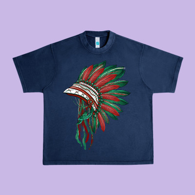 American Flag Indian Headdress Urban Heavy Tee Designed By Barkaloodesign