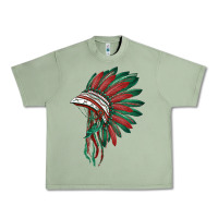 Oil Green american flag indian headdress Urban Heavy Tee - BarkalooDesign
