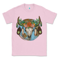 Bubblegum Pink floral feather bull skull Classic Tee - JahusDesignShop