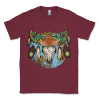 Burgundy floral feather bull skull Classic Tee - JahusDesignShop