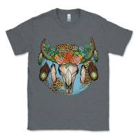 Charcoal Heather floral feather bull skull Classic Tee - JahusDesignShop