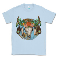 Dusty Blue floral feather bull skull Classic Tee - JahusDesignShop