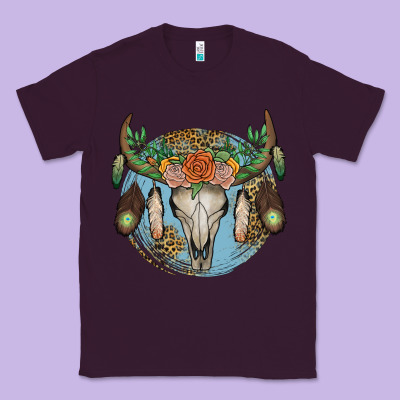 Floral Feather Bull Skull Classic Tee Designed By Jahusdesignshop