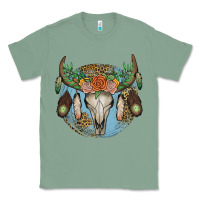 Sage floral feather bull skull Classic Tee - JahusDesignShop