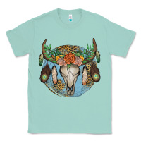 Seafoam floral feather bull skull Classic Tee - JahusDesignShop